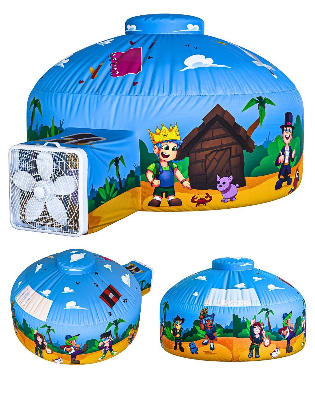 Skywin Blox Fortress Island design inflates into a vivid indoor play world for kids.