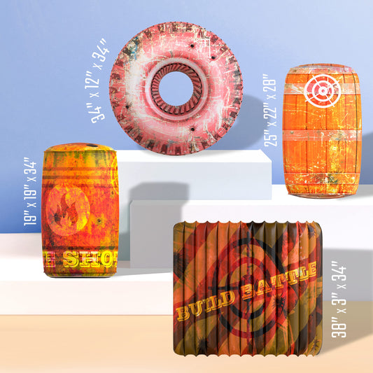 Skywin inflatable bunkers side view shows 4-piece orange set