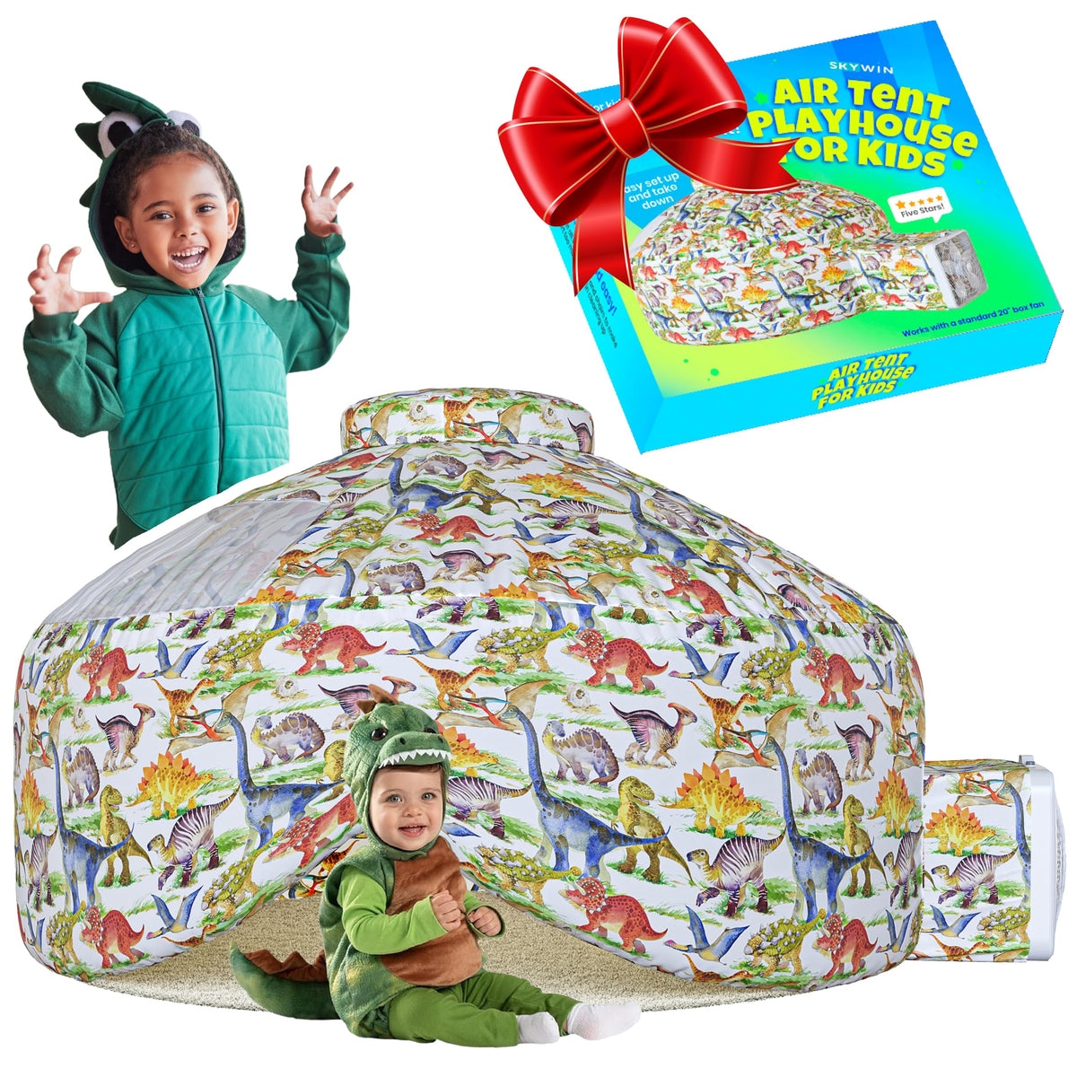 Skywin Jurassic Jungle Air Hut inflated basecamp for imaginative indoor play.
