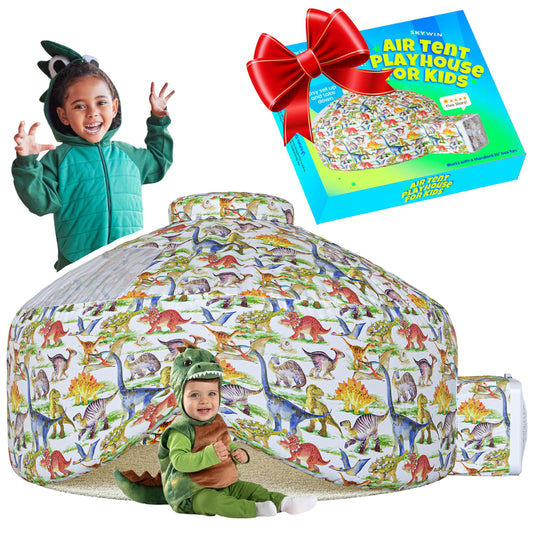 Skywin Jurassic Jungle Air Hut inflated basecamp for imaginative indoor play.