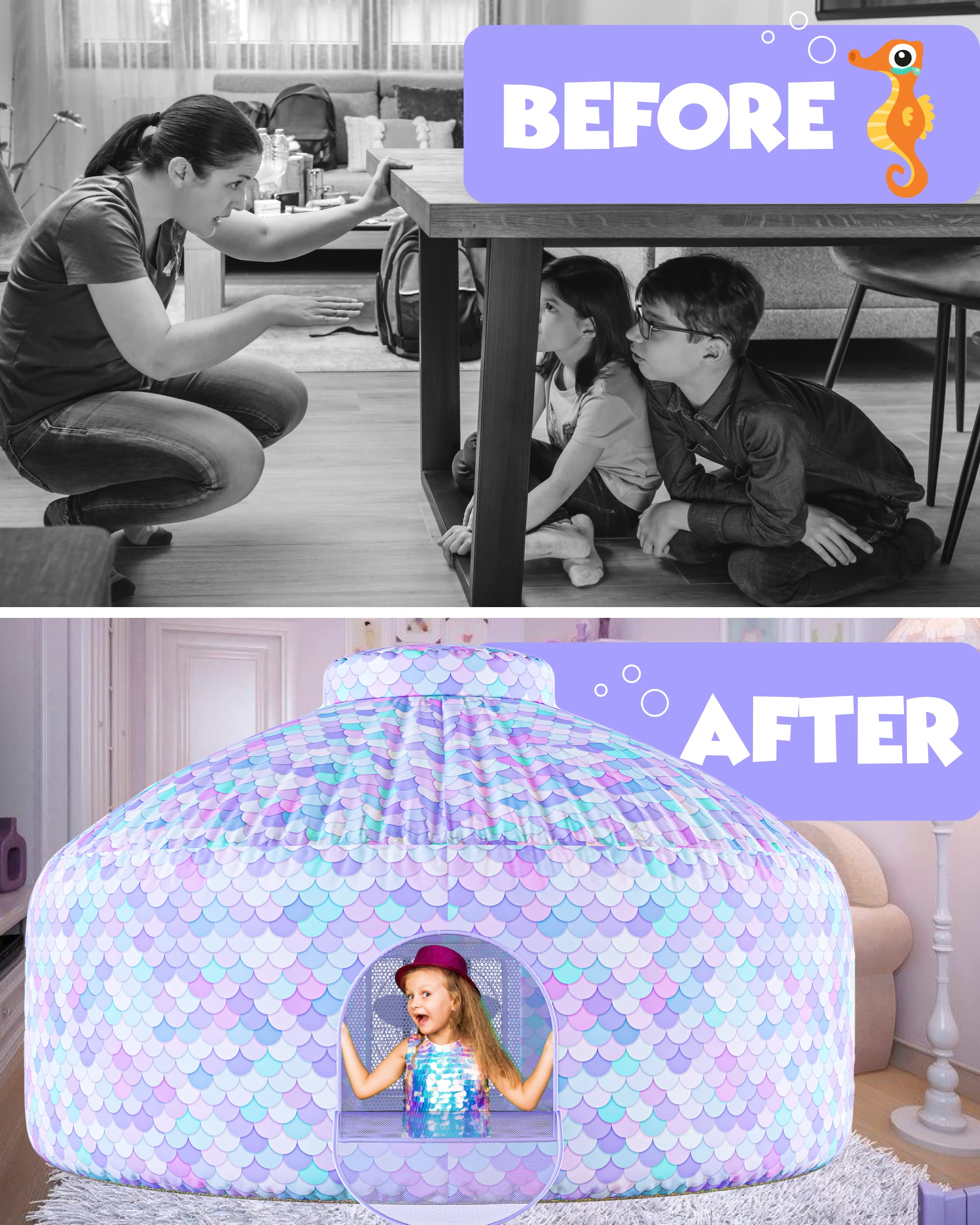 Skywin Mermaid Fort airflow-safe design uses breathable fabric for hours of cool play.
