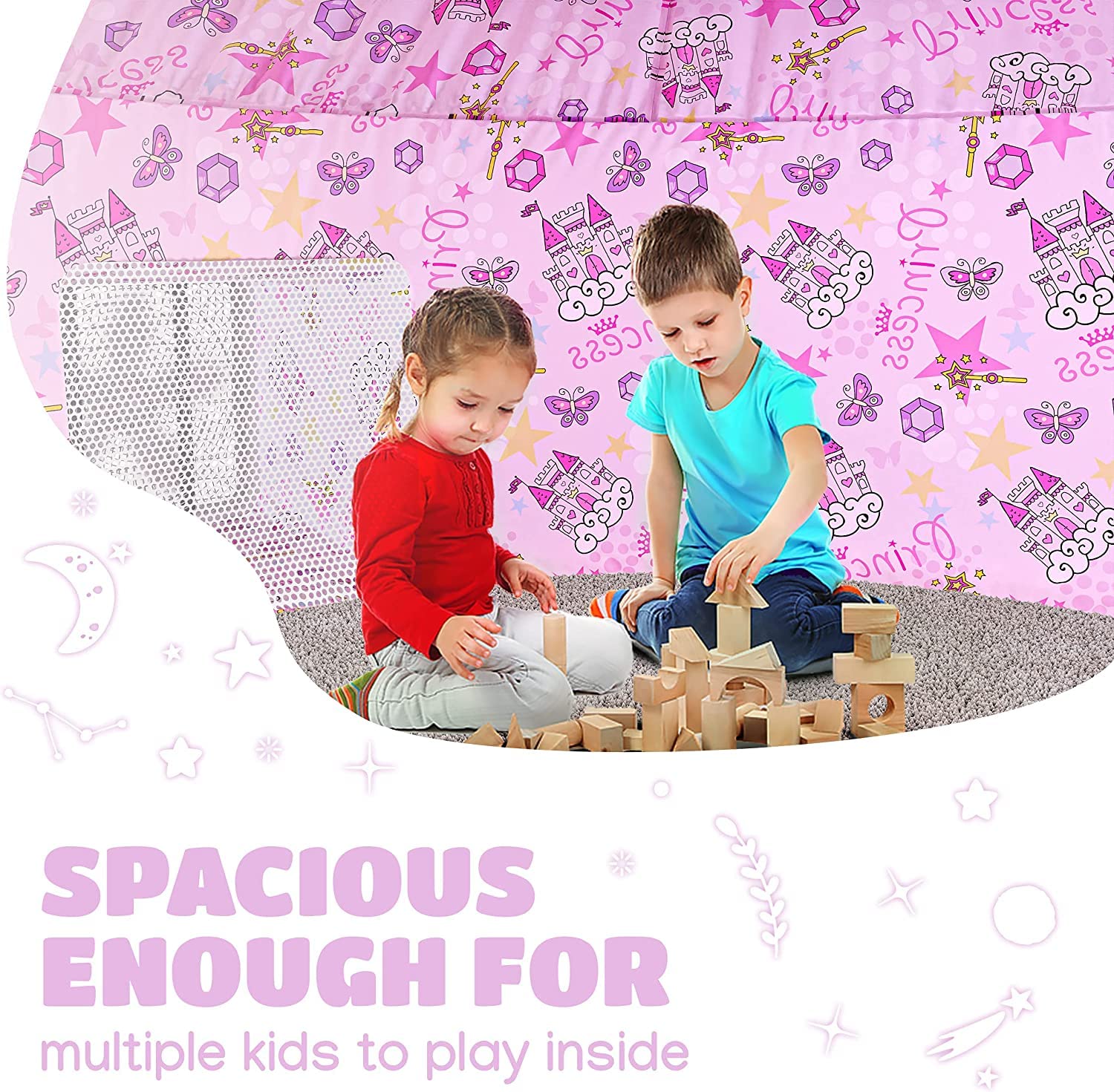 Skywin Princess Palace breathable polyester fabric keeps interior cool during play.