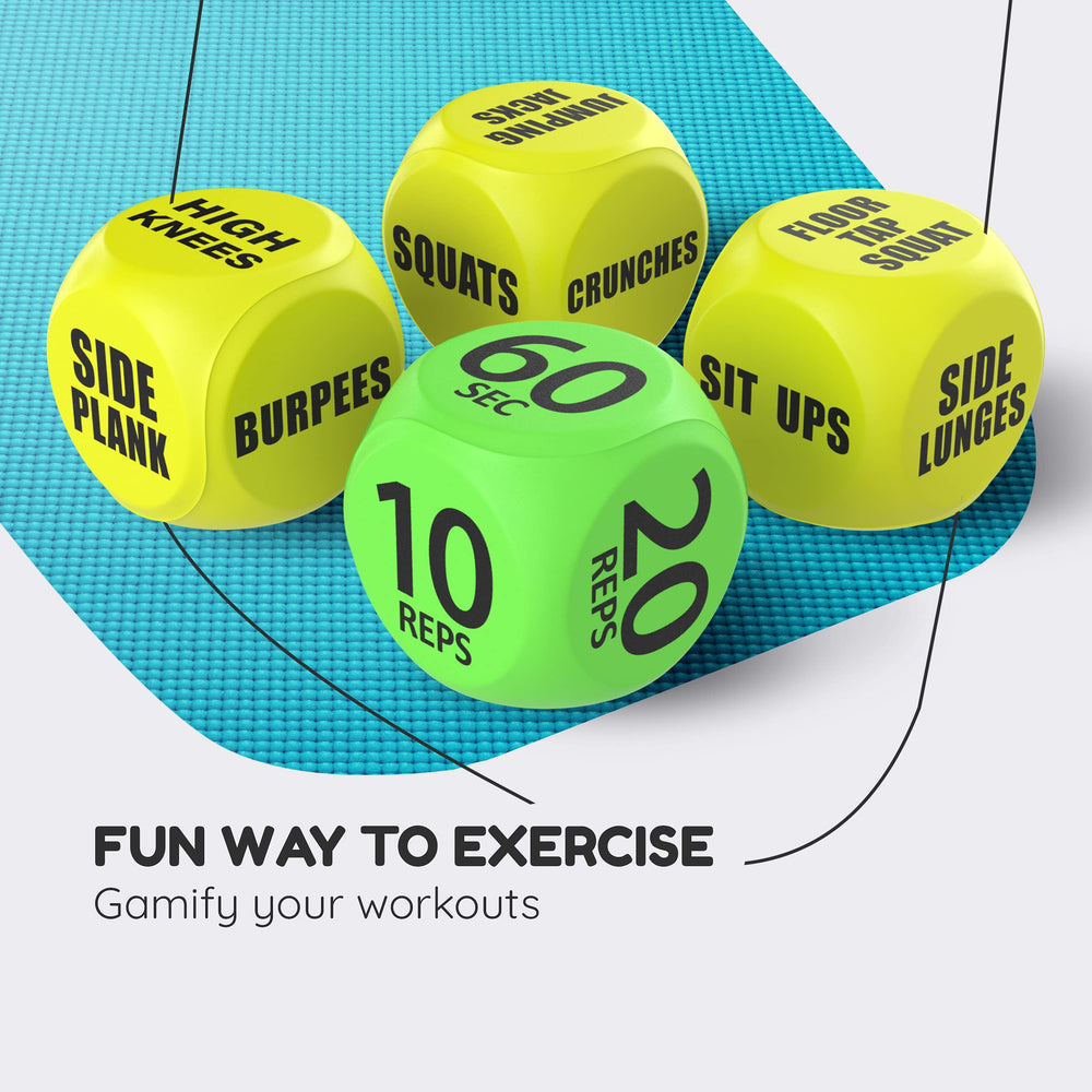 Skywin TidyFriend group workout dice used to guide gym class routines.