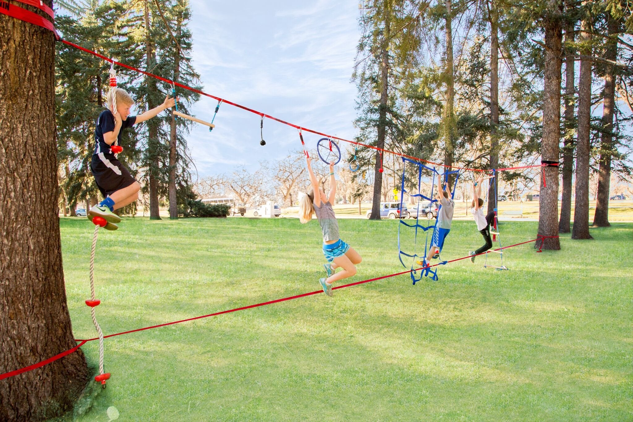 Slackers NinjaLine 36' Intro Kit gym rings with textured grip.