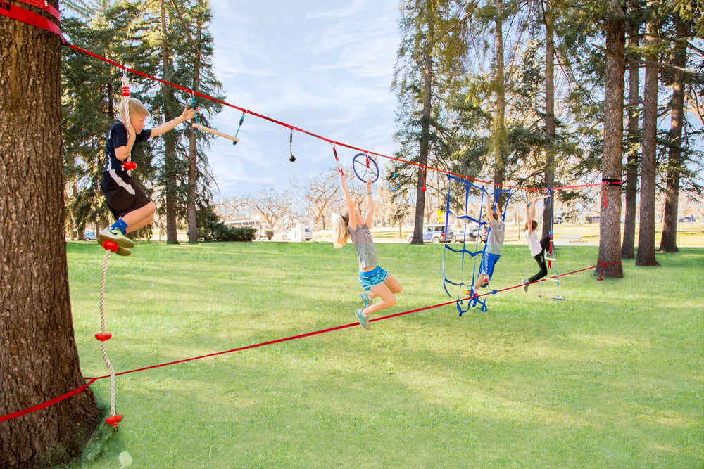 Slackers NinjaLine 36' Intro Kit gym rings with textured grip.