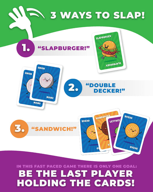 Slapburger card pile during play, capturing fast-paced slap action.
