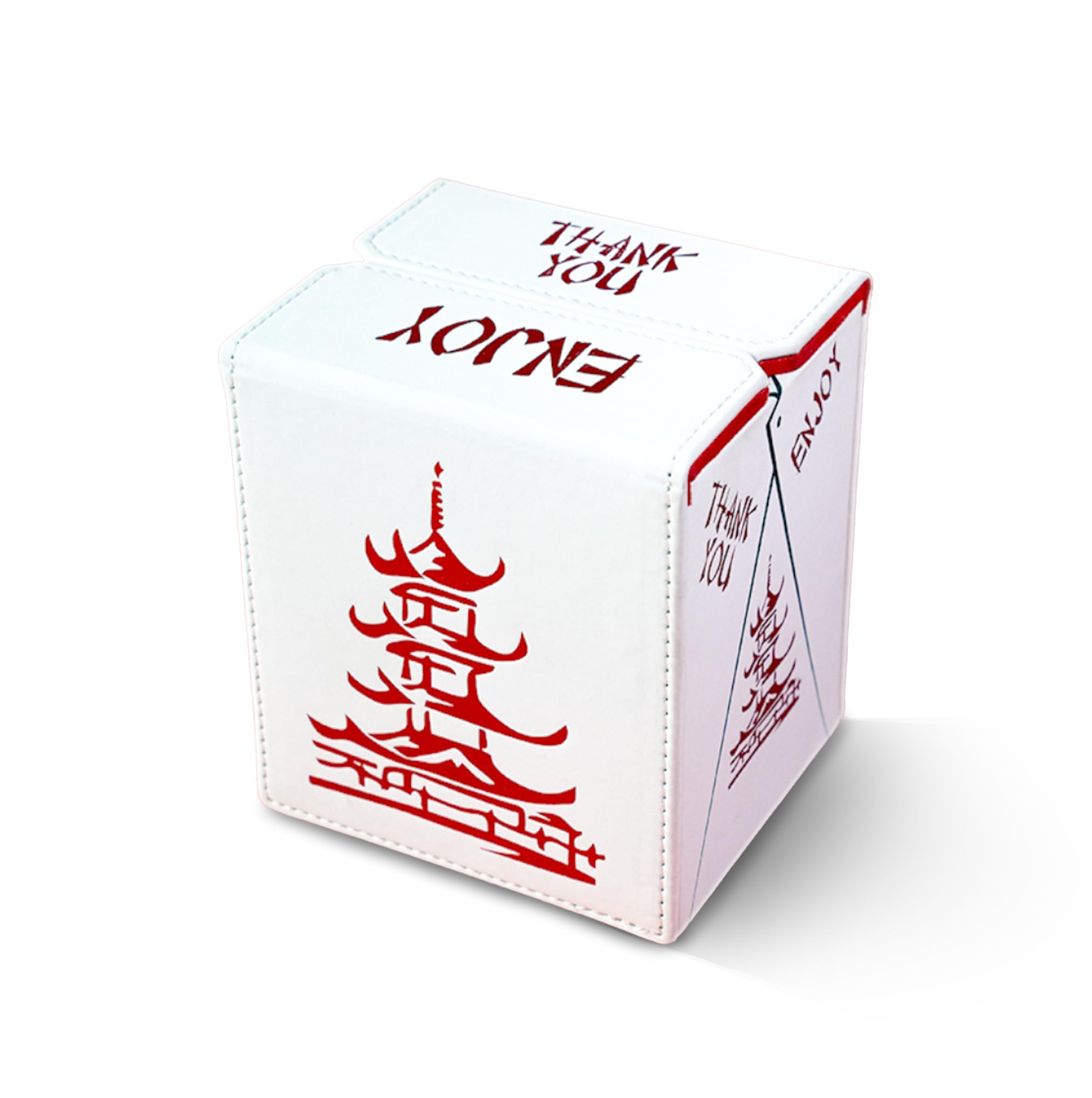 SleeveChief deck box with white vegan leather exterior and red holo foil for premium style.