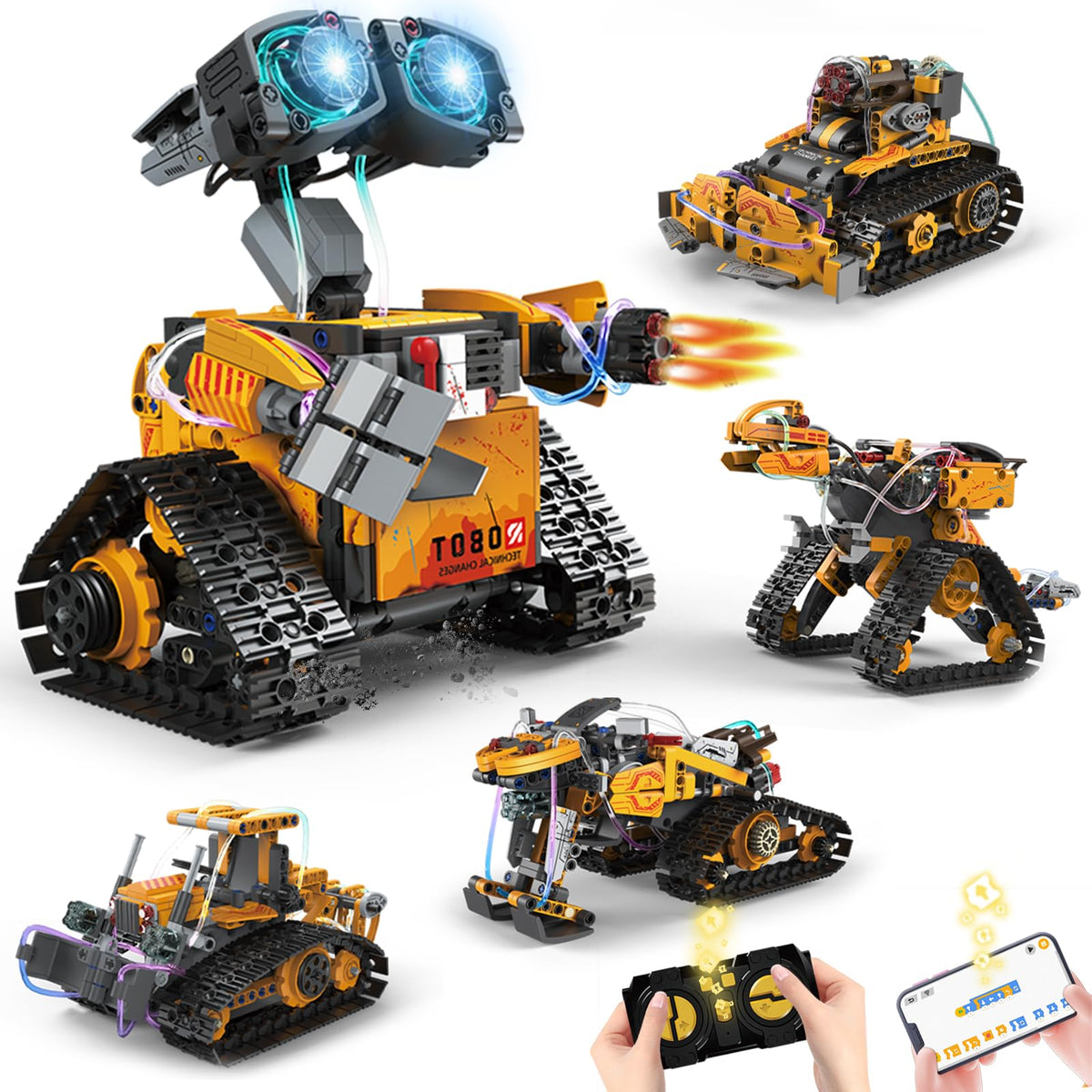 SliBoeyX 5-in-1 robot kit parts spread for creative builds.