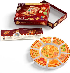 Slice pizza card game setup shows players ready for fast family action.