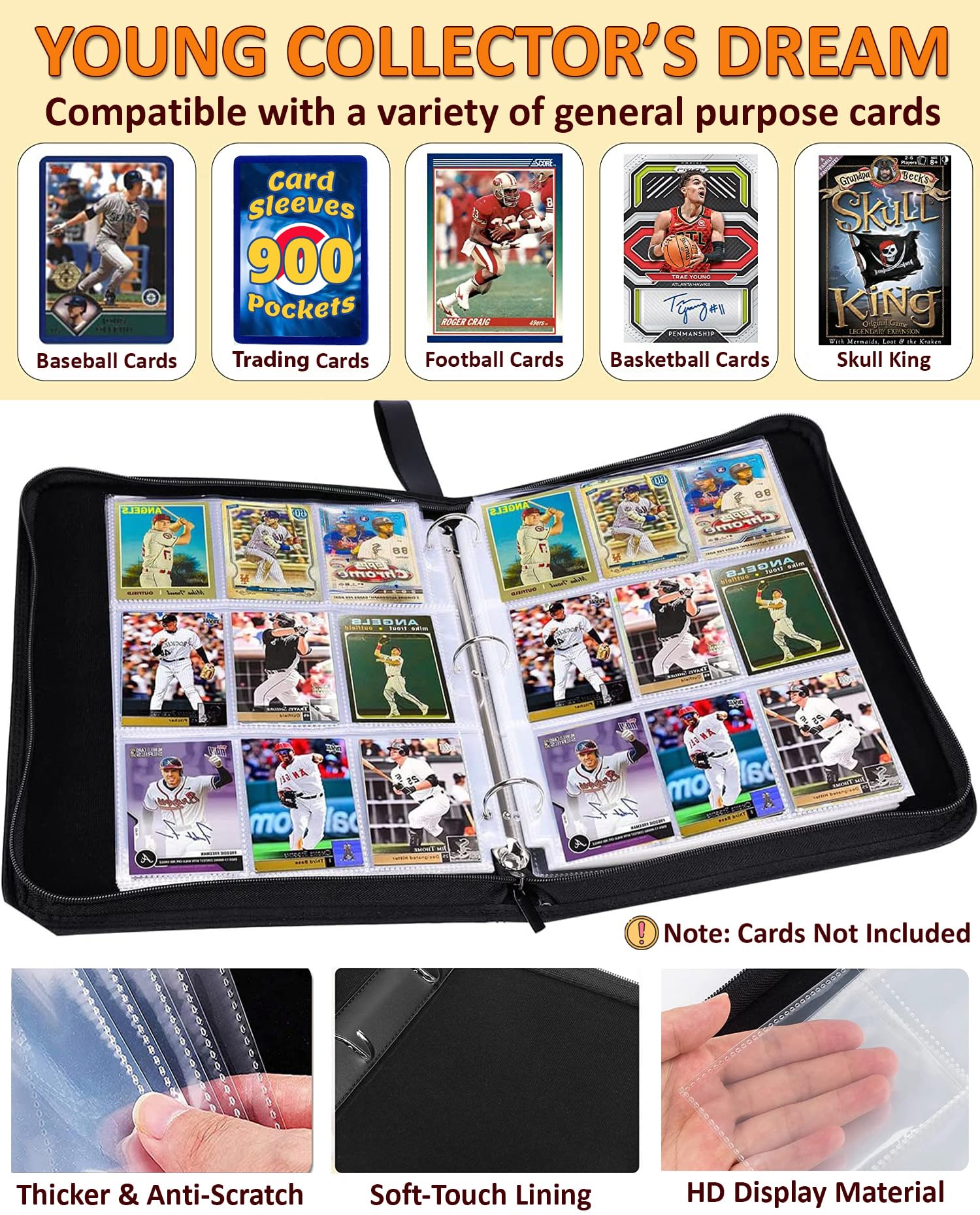 Slonser 3-ring zipper binder keeps cards secure during transport.