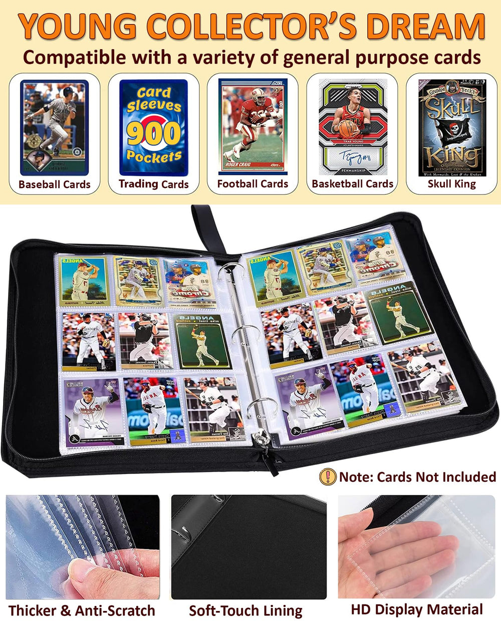 Slonser 3-ring zipper binder keeps cards secure during transport.