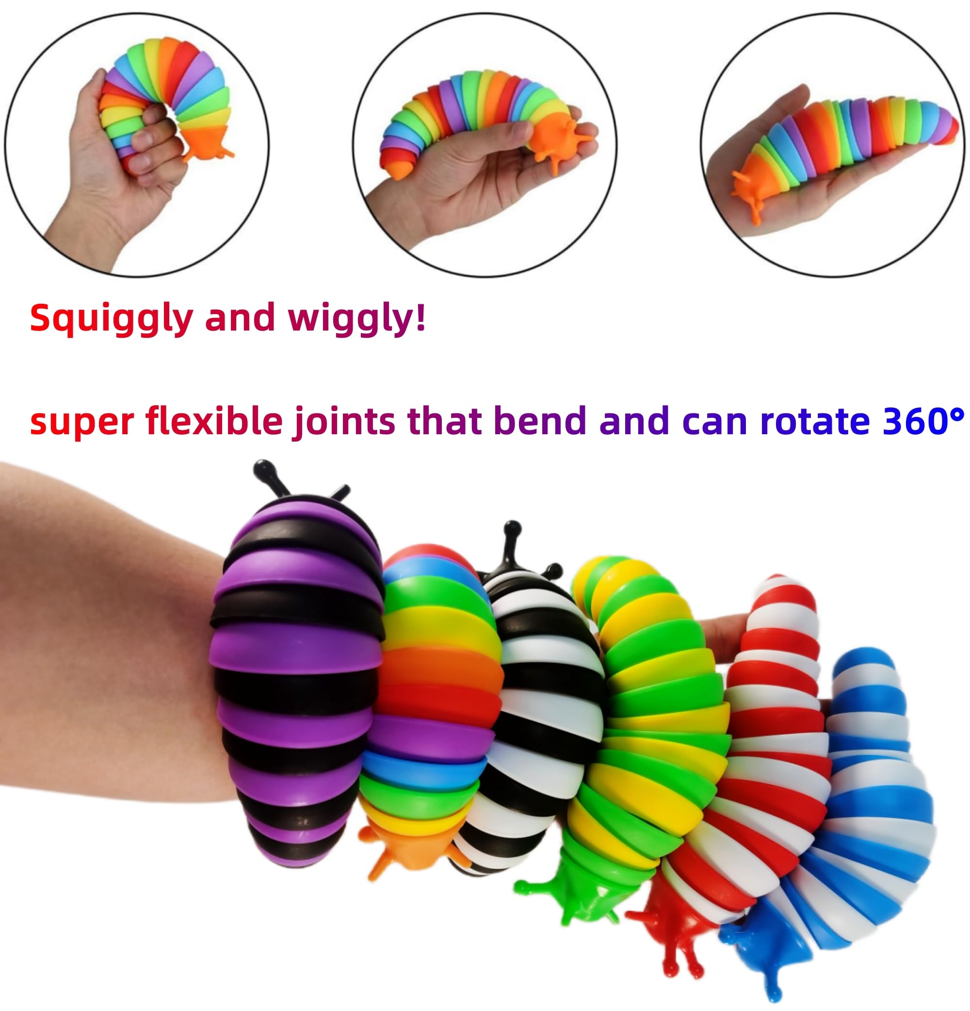 Sloogtuuy Fidget Slug twist action, 360-degree rotation, flexible play.
