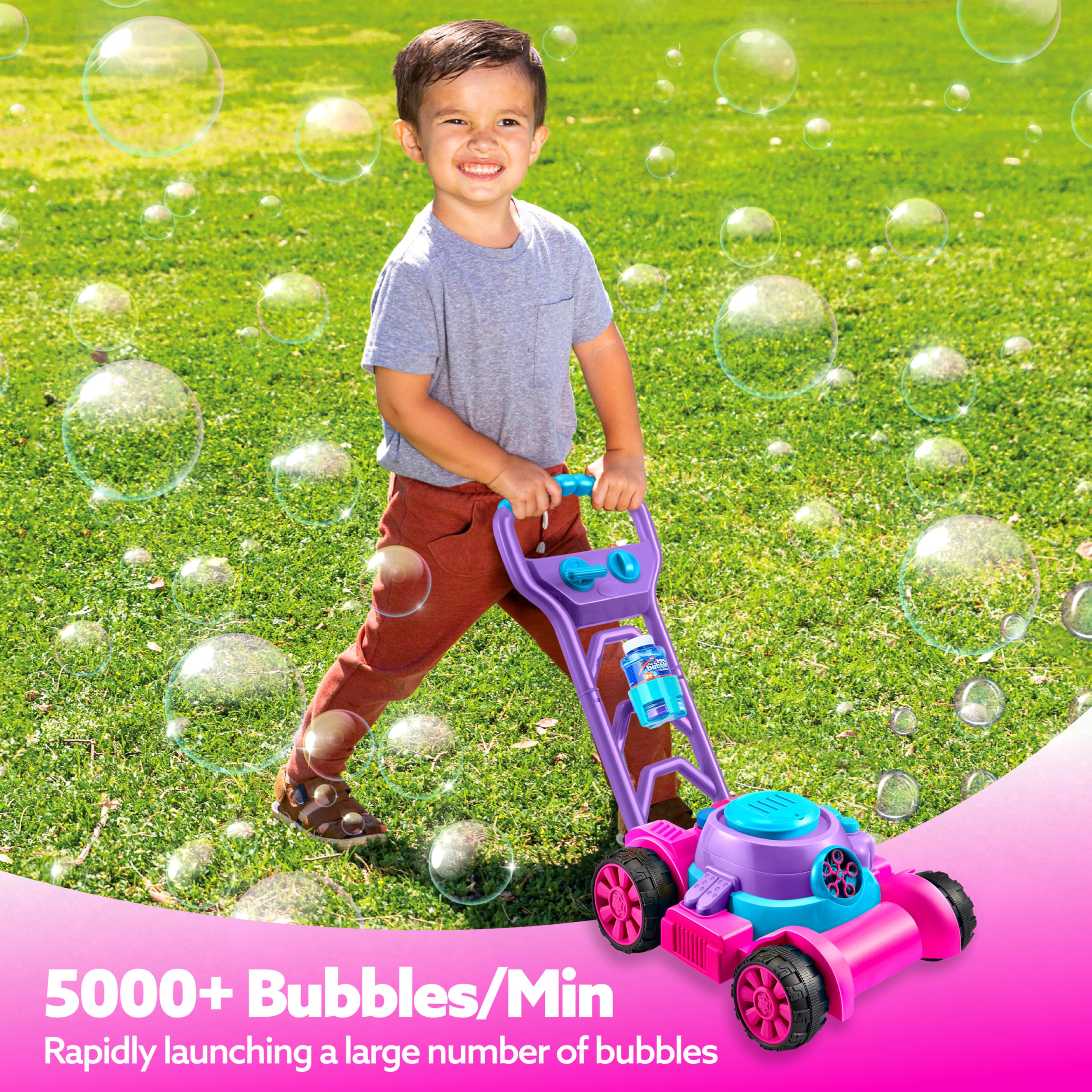Sloosh Bubble Lawn Mower pink battery access for powered bubbles