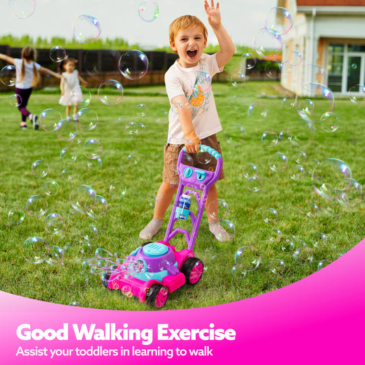 Sloosh Bubble Lawn Mower pink front view with gear sounds