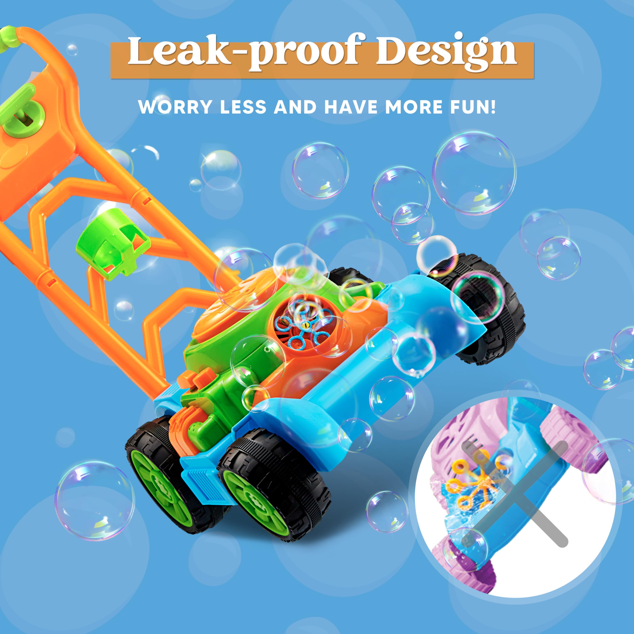 Sloosh Bubble Lawn Mower usable indoors and outdoors for flexible play.