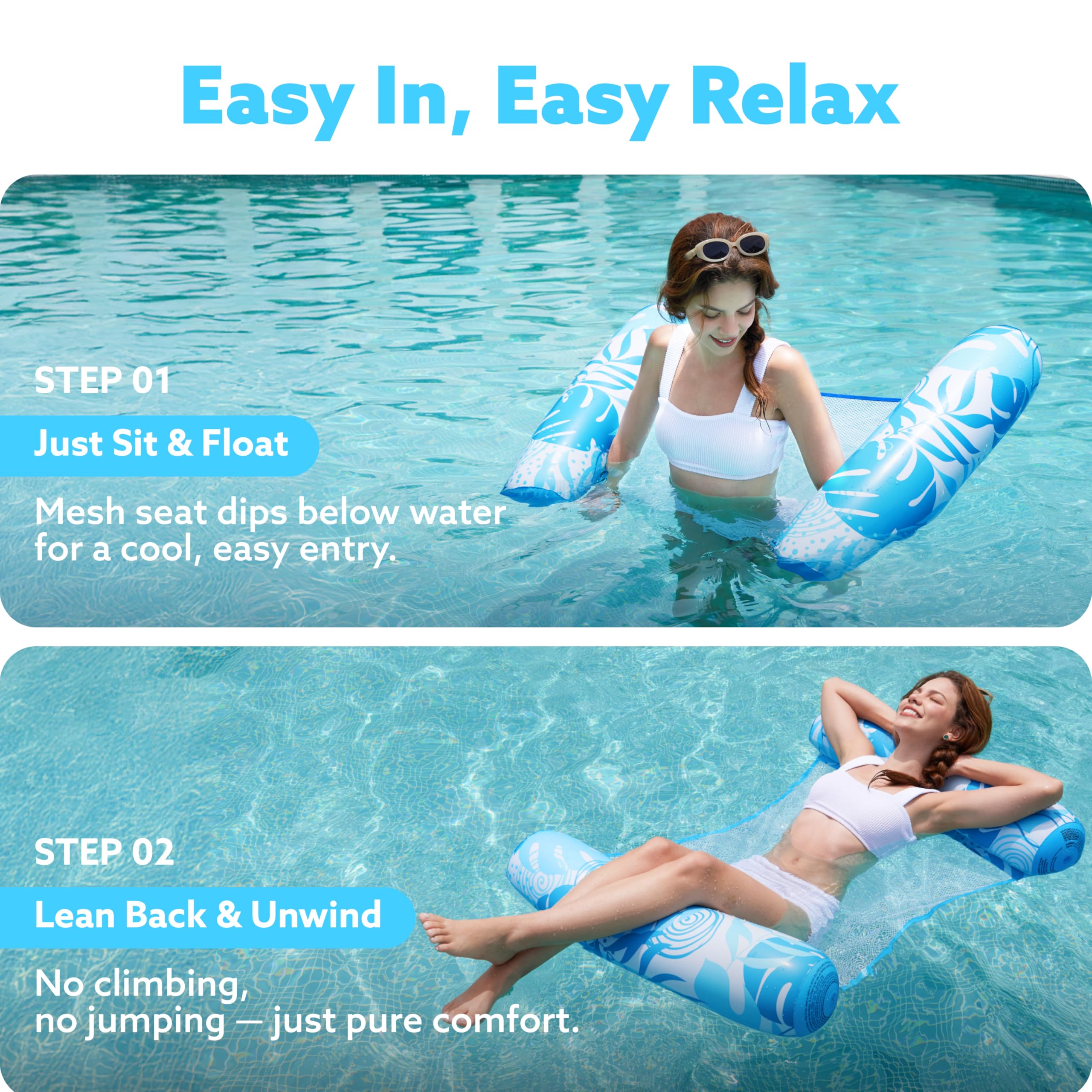 Sloosh cool mesh seat keeps you cooler while lounging on the float.