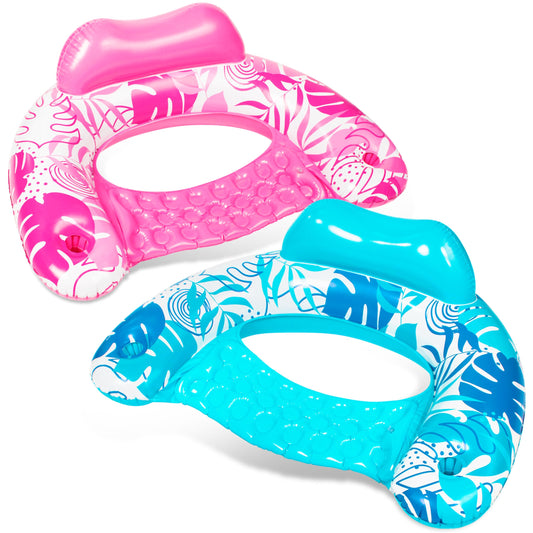 Sloosh inflatable pool chair leaves design blue for poolside lounging