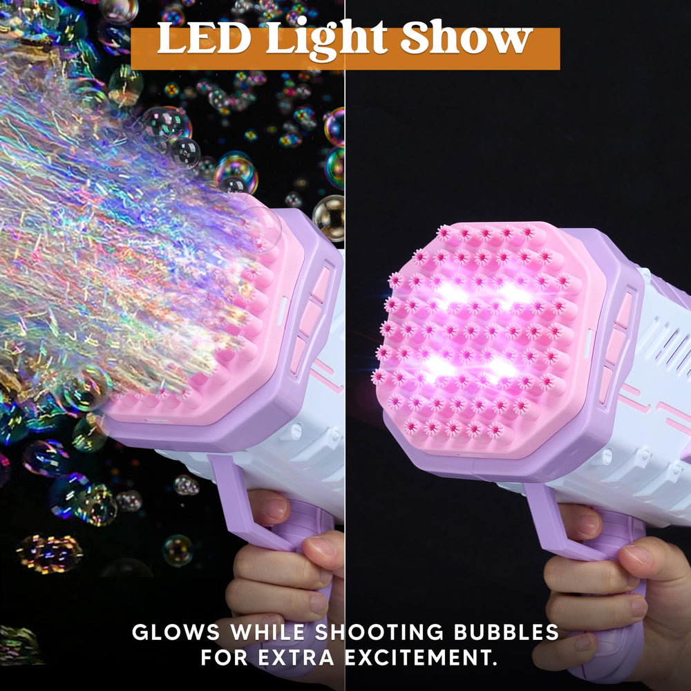 Sloosh bubble gun with four color LED lights creates magical displays