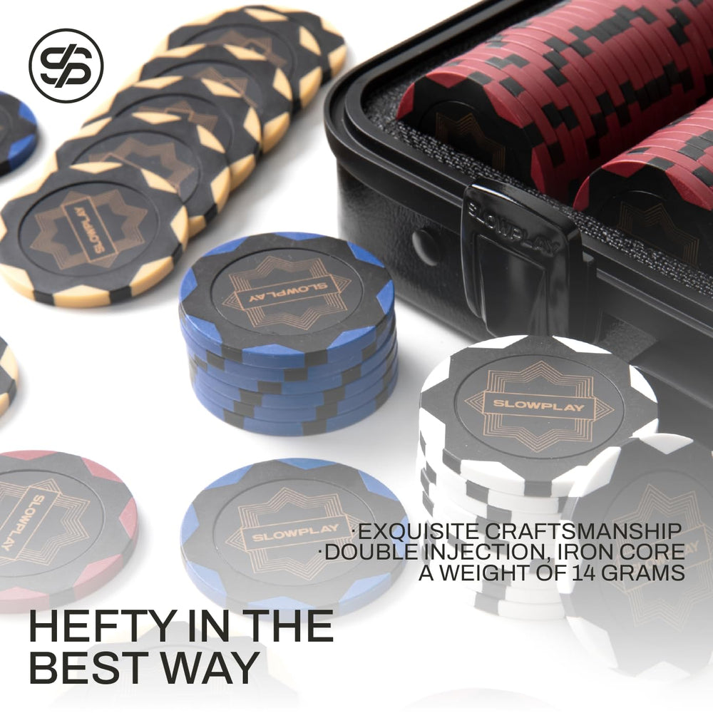 SLOWPLAY art deco design on chips elevates table presence.