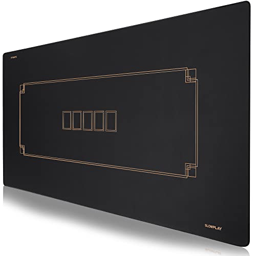 Slowplay Godel poker mat laid flat on a home table for smooth card slides.