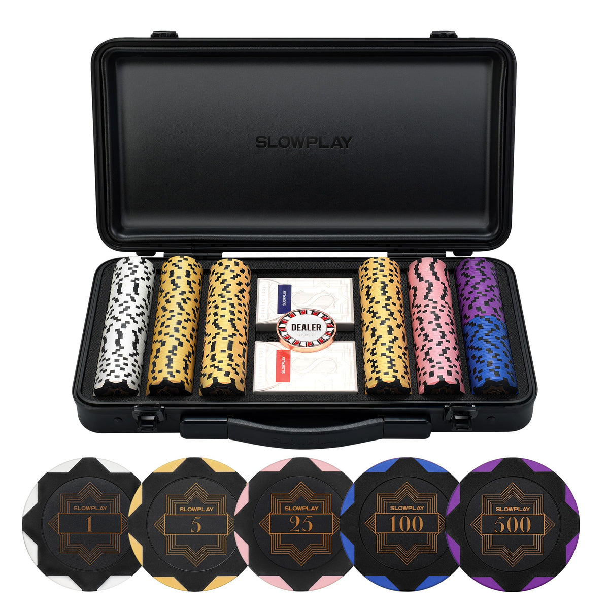 Slowplay Nash 14g clay chips in black gold edition for premium poker play
