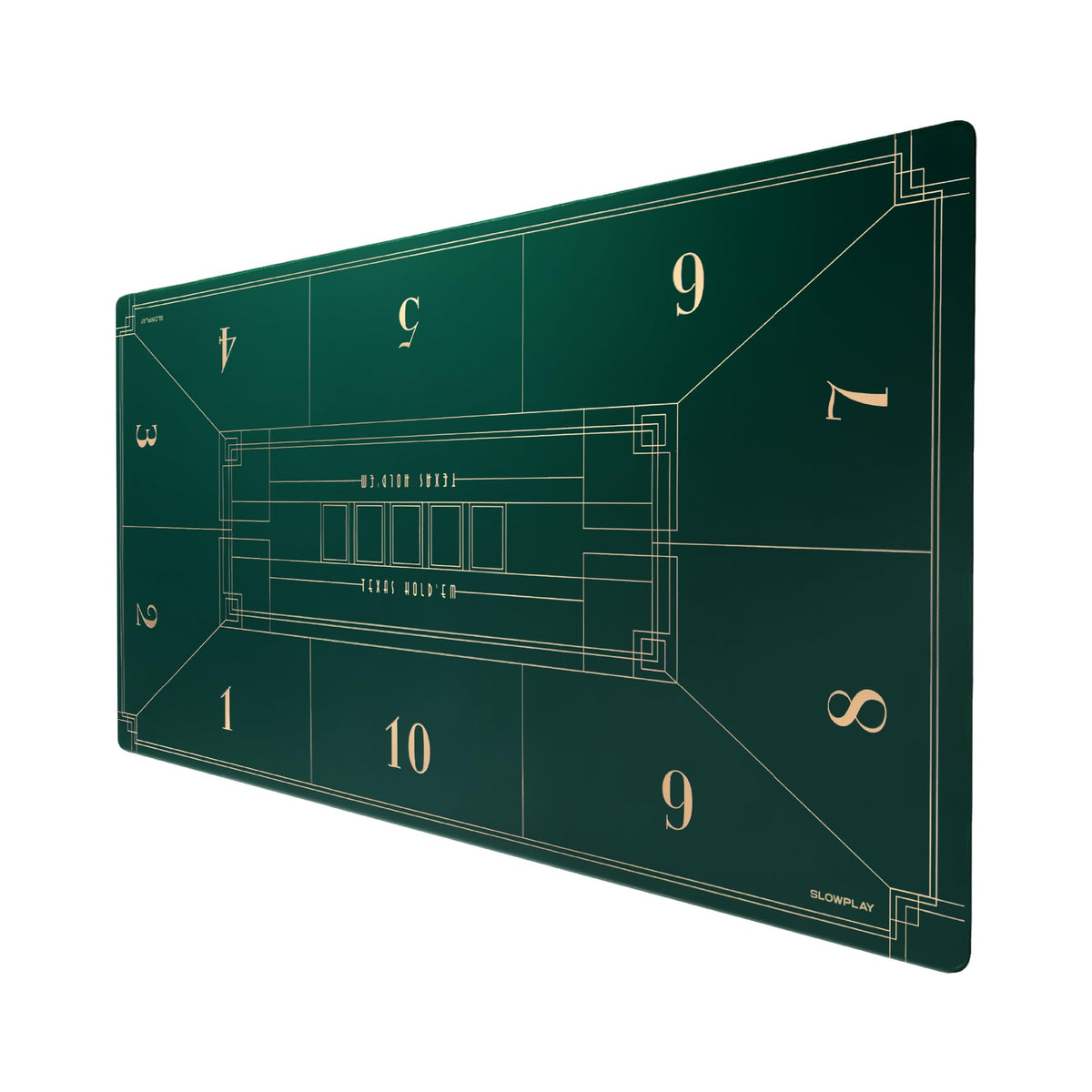 Slowplay Nash poker mat art deco layout showcases a stylish, professional game setup.