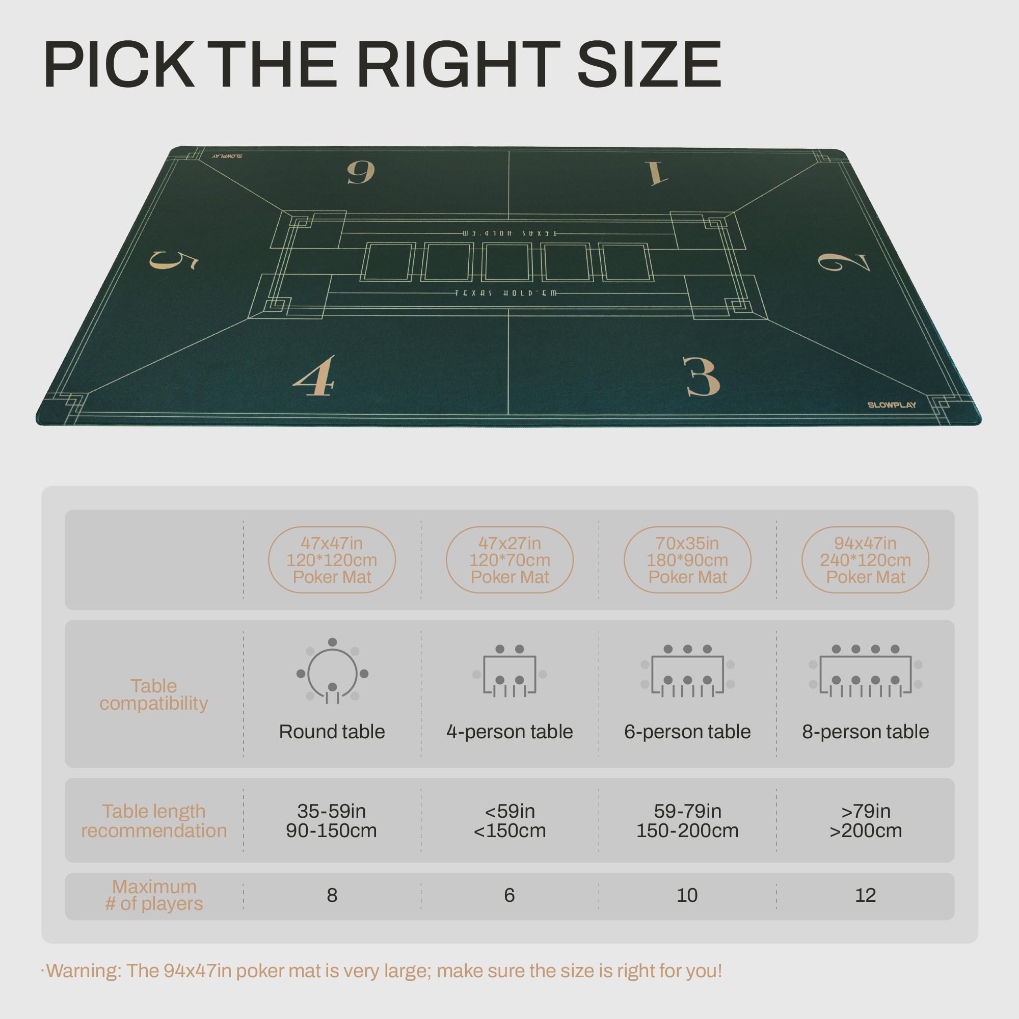 Slowplay Nash poker mat smooth velvet surface enhances touch and card handling.