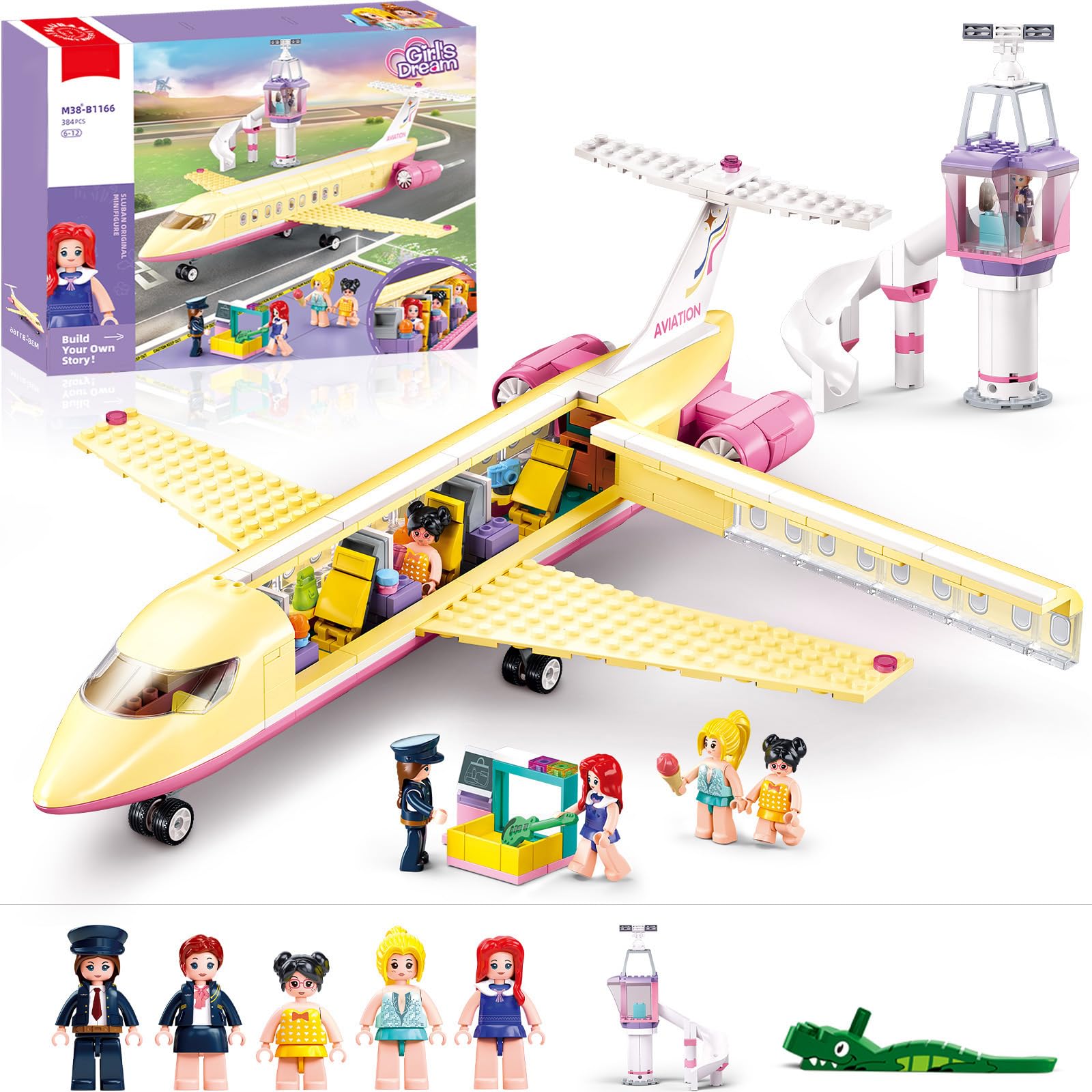 Sluban airplane building set pilot figure in a vibrant play scene for creative learning