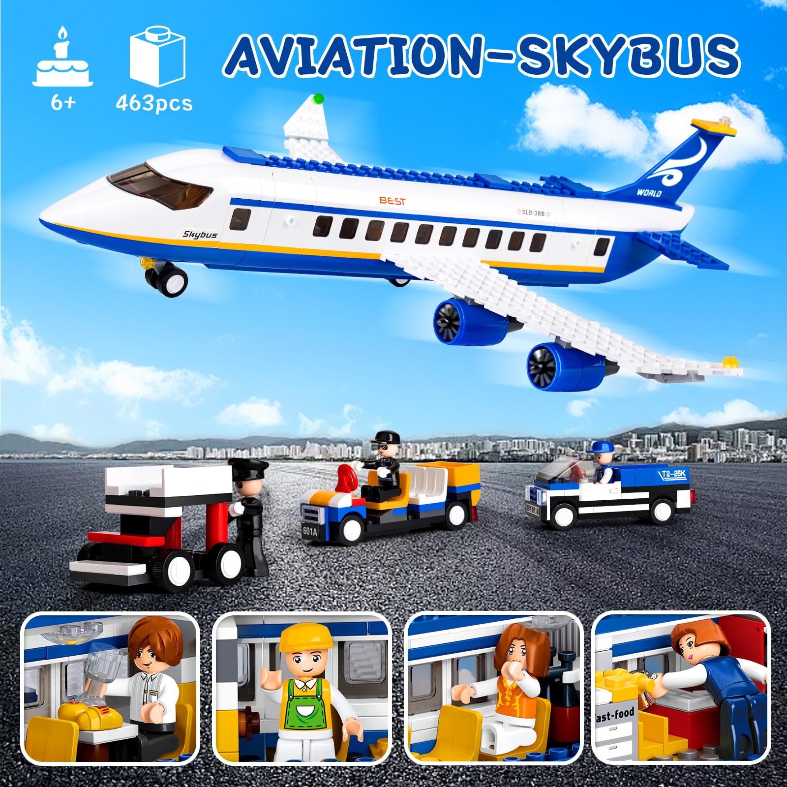 Sluban City minifigures including captain, attendants, and crew for diverse role-play