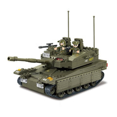 Sluban Merkava tank front view in army green for immersive play