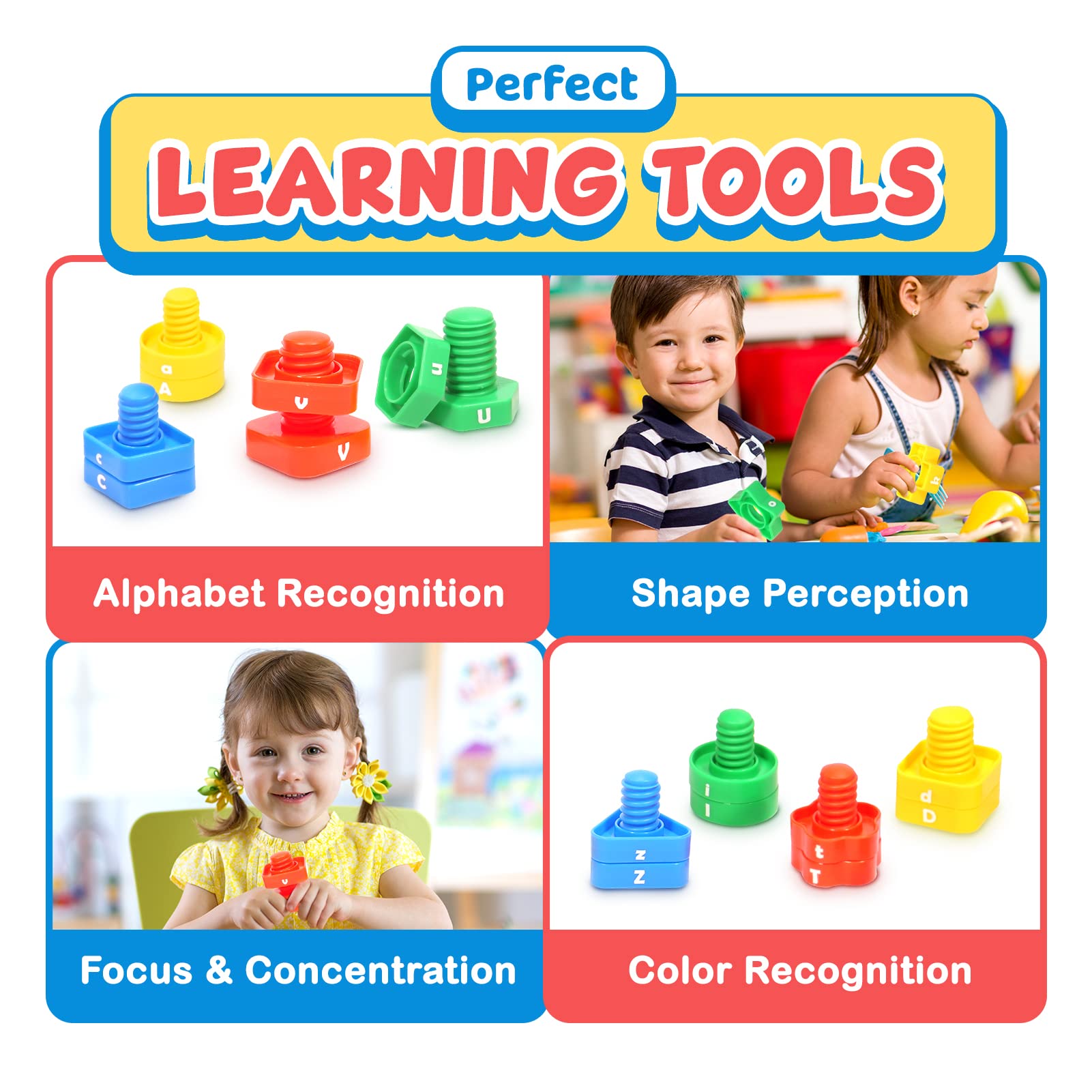 Small Fish alphabet nuts bolts set with letters on each piece for alphabet practice.