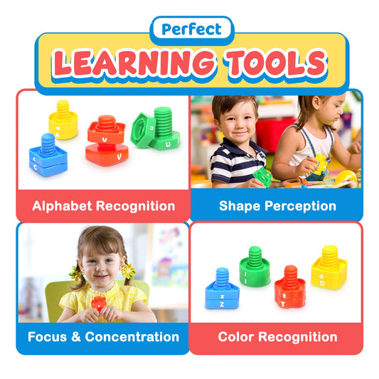 Small Fish alphabet nuts bolts set with letters on each piece for alphabet practice.