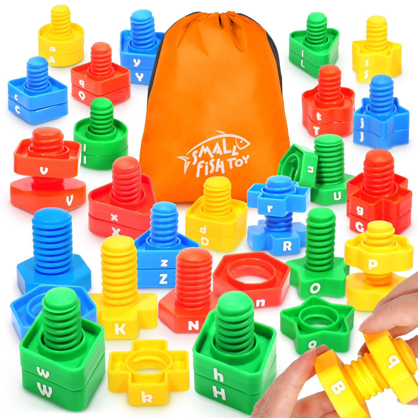 Small Fish Letters Learning Game box with colorful pieces for organized play.