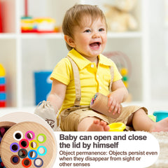 Small Fish object permanence lid helps toddlers explore that hidden objects exist.