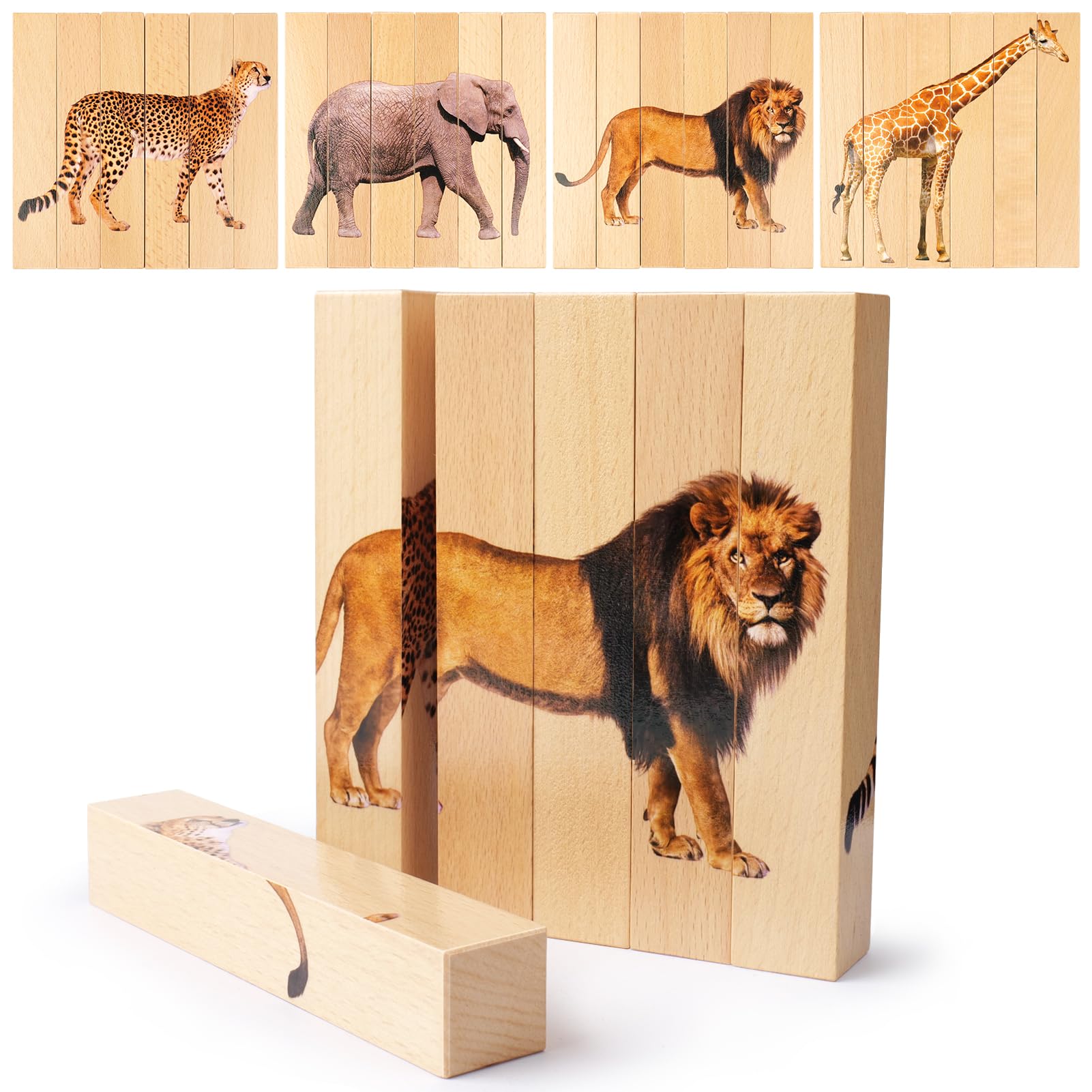 Small Fish wooden puzzle safari giraffe pattern promotes visual recognition and fine motor play