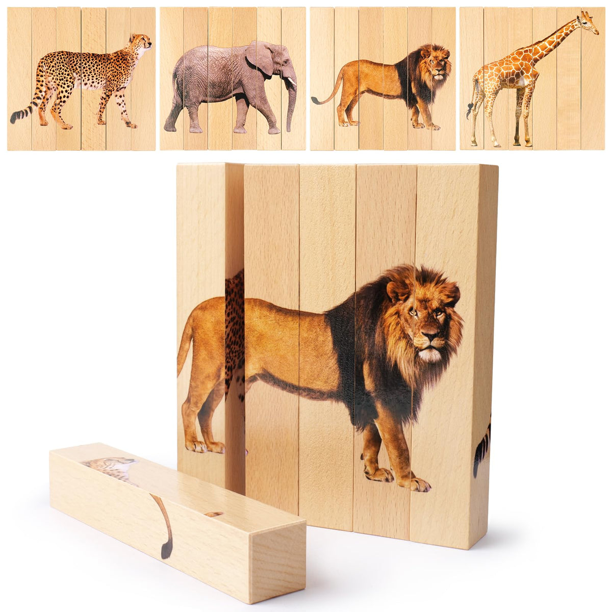 Small Fish wooden puzzle safari giraffe pattern promotes visual recognition and fine motor play