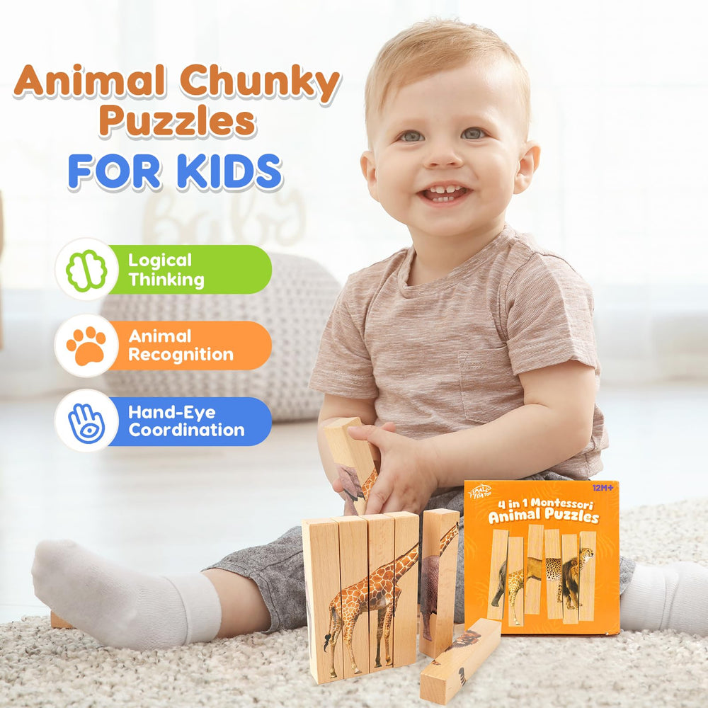 Small Fish wooden puzzle safari lion pattern encourages animal recognition and hand eye coordination