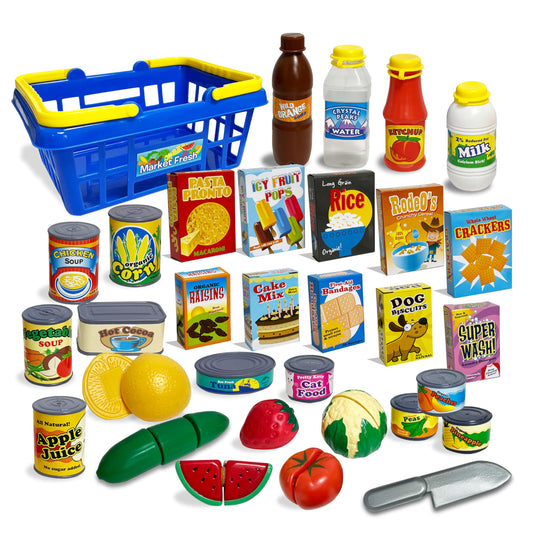 Small World Toys grocery basket for imaginative shopping play.