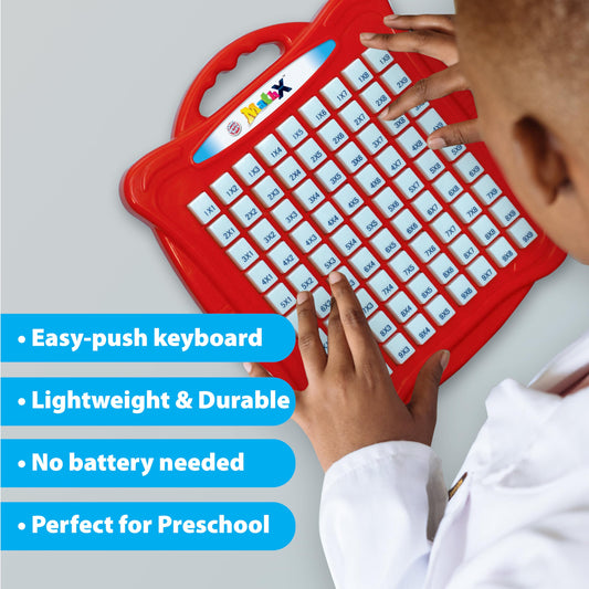 Small World Toys Multiplication Machine with 81 keys supports non-digital math learning.