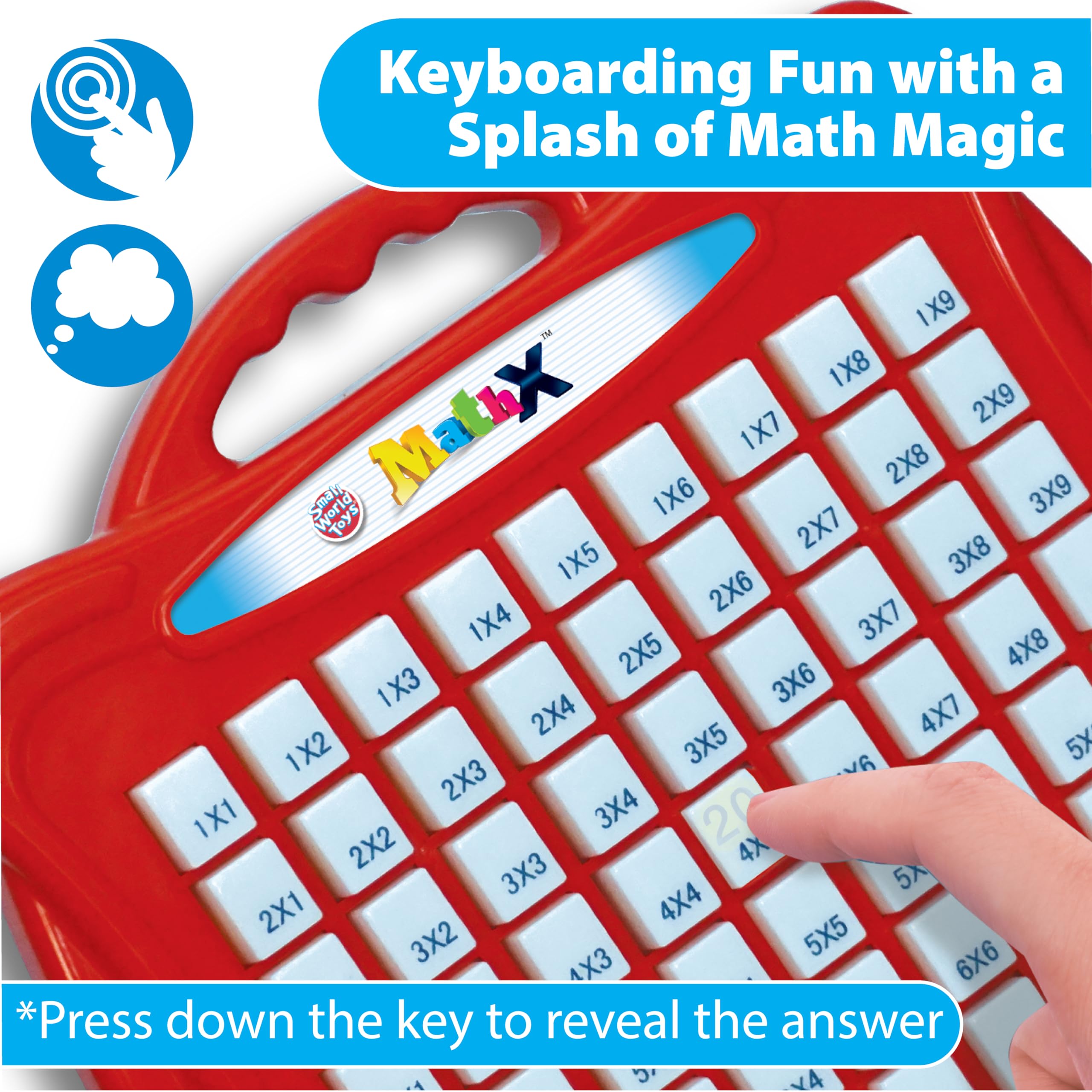 Small World Toys Multiplication Machine carry-handle design for portable learning anywhere.