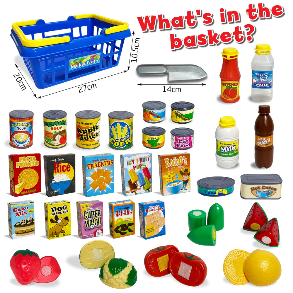 Small World Toys plastic knife and boxes for sorting and pretend meals.