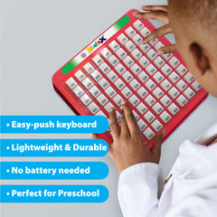 Small World Toys push-button math keyboard helps kids reveal answers.