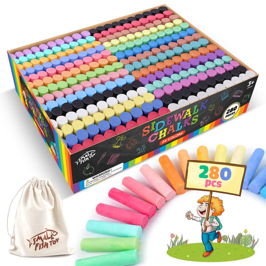 Small Fish 280-piece sidewalk chalk set in 24 colors for outdoor play and art.