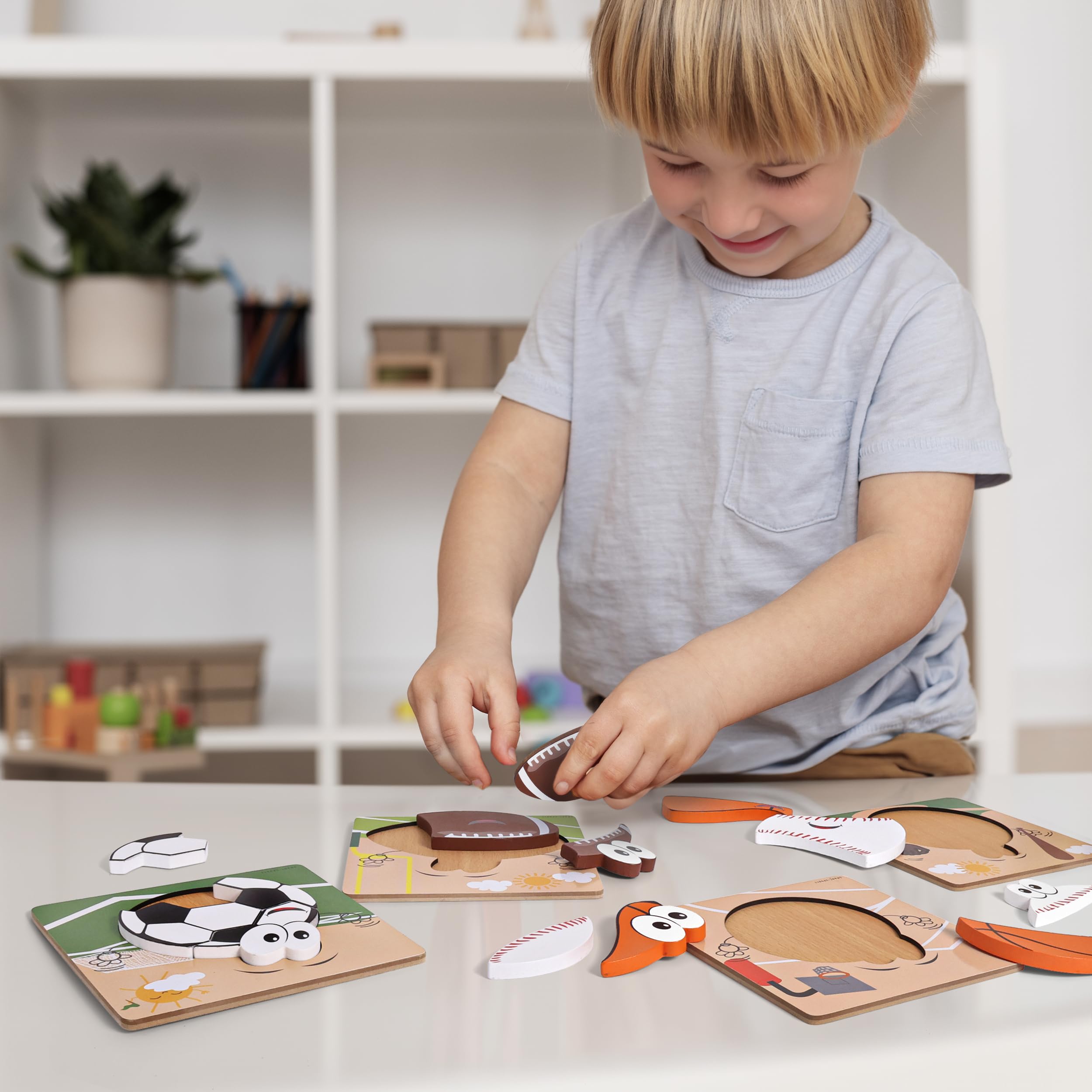 Smart and Sporty toddler play puzzle display safe wooden toy for learning