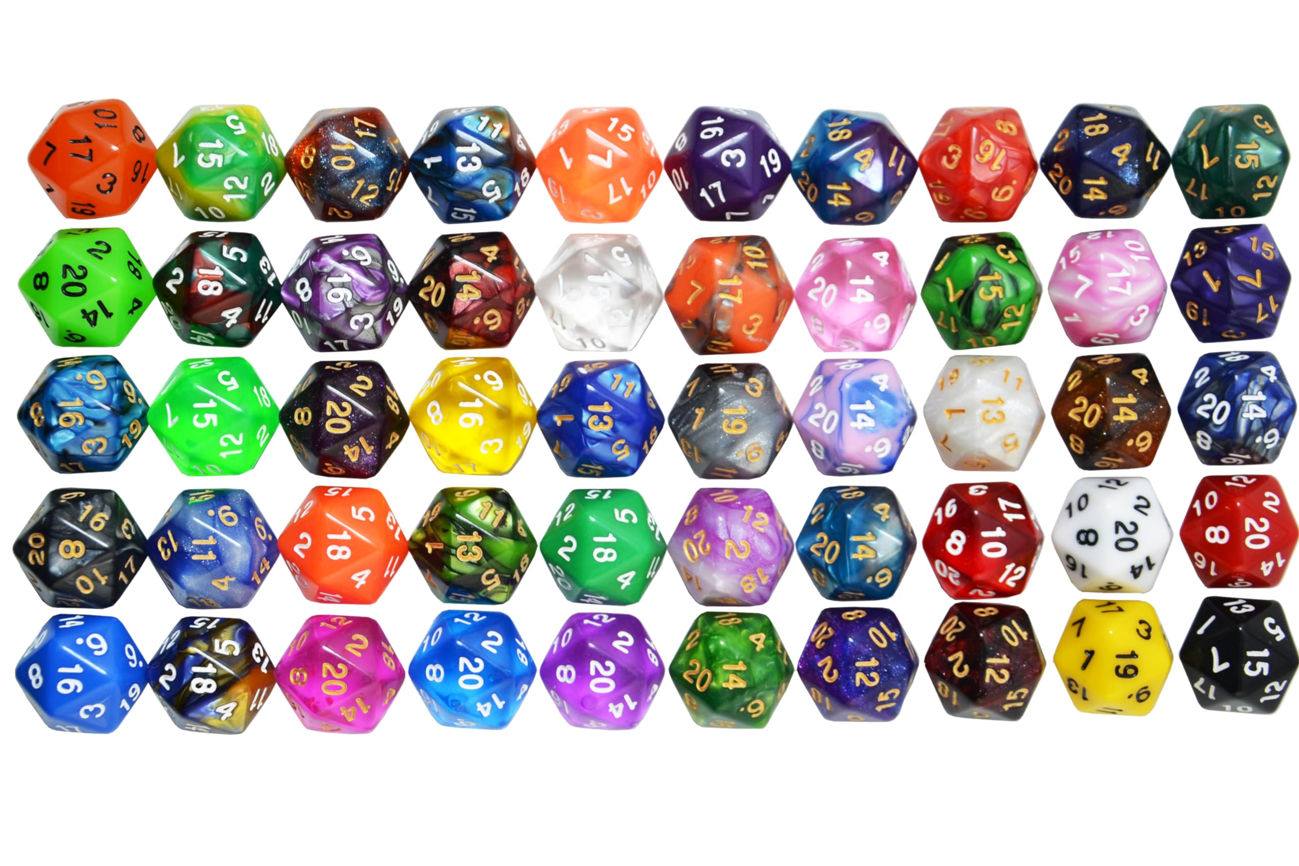 Smartdealspro mixed-color D20 dice displaying vibrant visual variety.