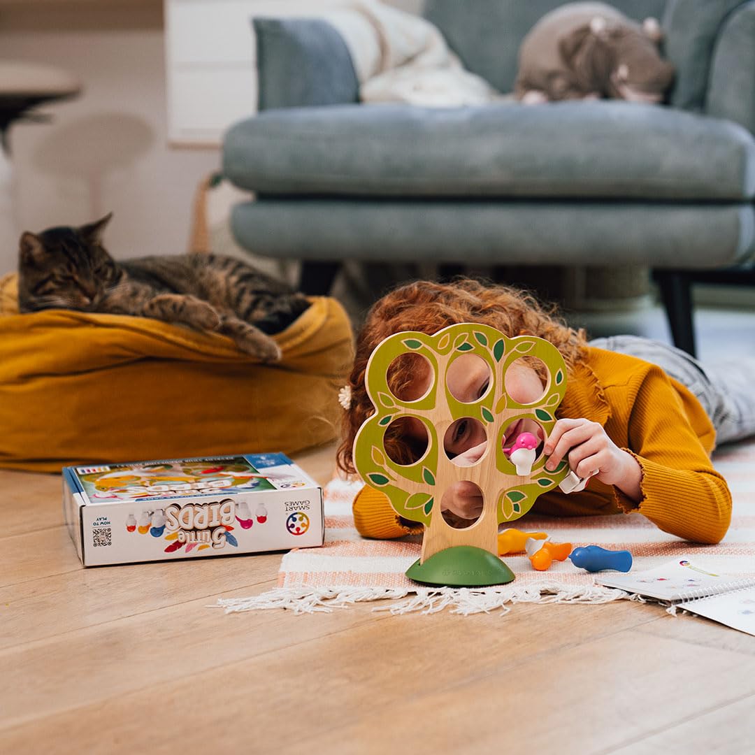 SmartGames 5 Little Birds packaging contents and setup ideas.