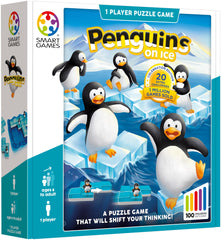 SmartGames Penguins on Ice presents 60 challenges progressing easy to hard for sustained focus.