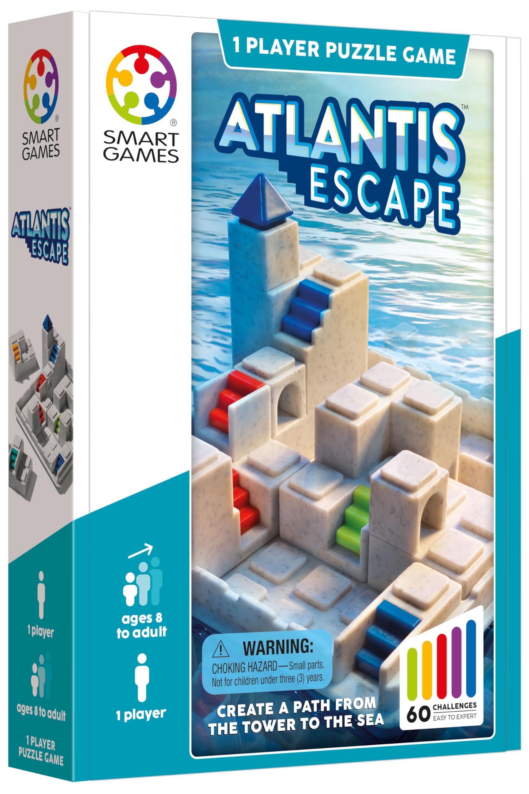 SmartGames Atlantis Escape challenge booklet with 60 tasks across skill levels