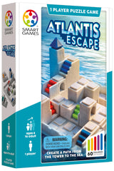 SmartGames Atlantis Escape challenge booklet with 60 tasks across skill levels