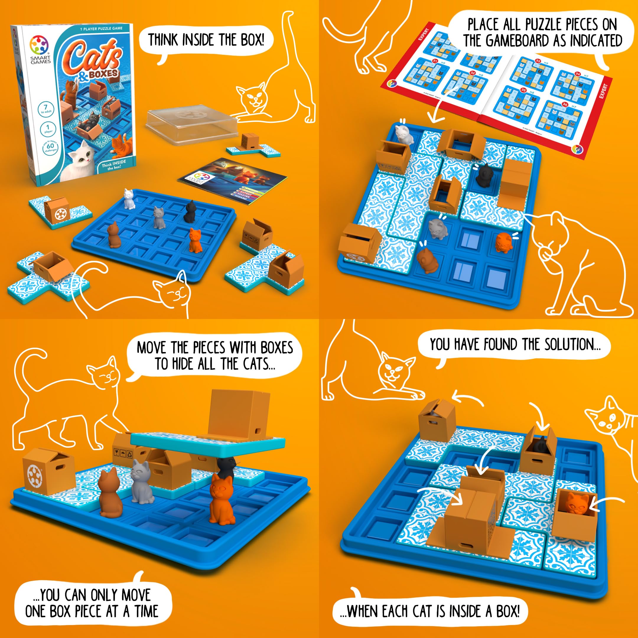 SmartGames Cats & Boxes premium components—durable and long-lasting for many sessions.